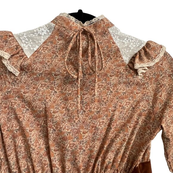Vintage 70s Cinderella Prairie Dress Lace Ruffle Floral Western Sz 10 *READ* USA - Picture 6 of 10